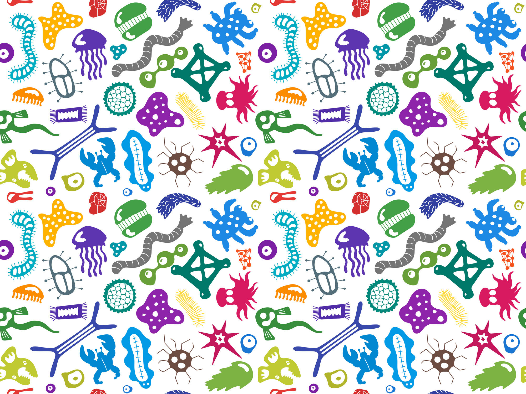 Various microorganisms seamless pattern