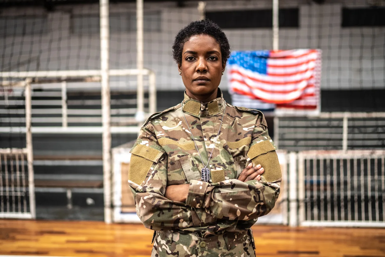 Portrait of a female soldier at a gymnasium